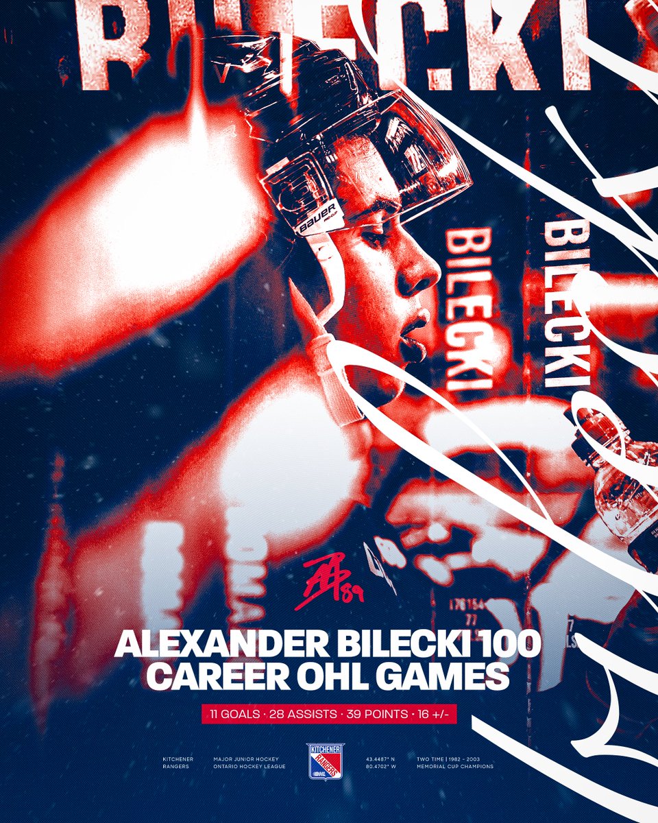 100 GAMES FOR BILLS⚒️

#89 Alexander Bilecki played his 100th game Saturday against the Erie Otters.

11 G • 28 A • 39 PTS • 16 +/-
@ohlofficial • #NHLDraft

#RTown | #BattleBuilt