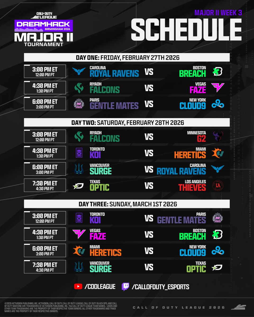 Official Major II Week 3 Schedule 🔐👇