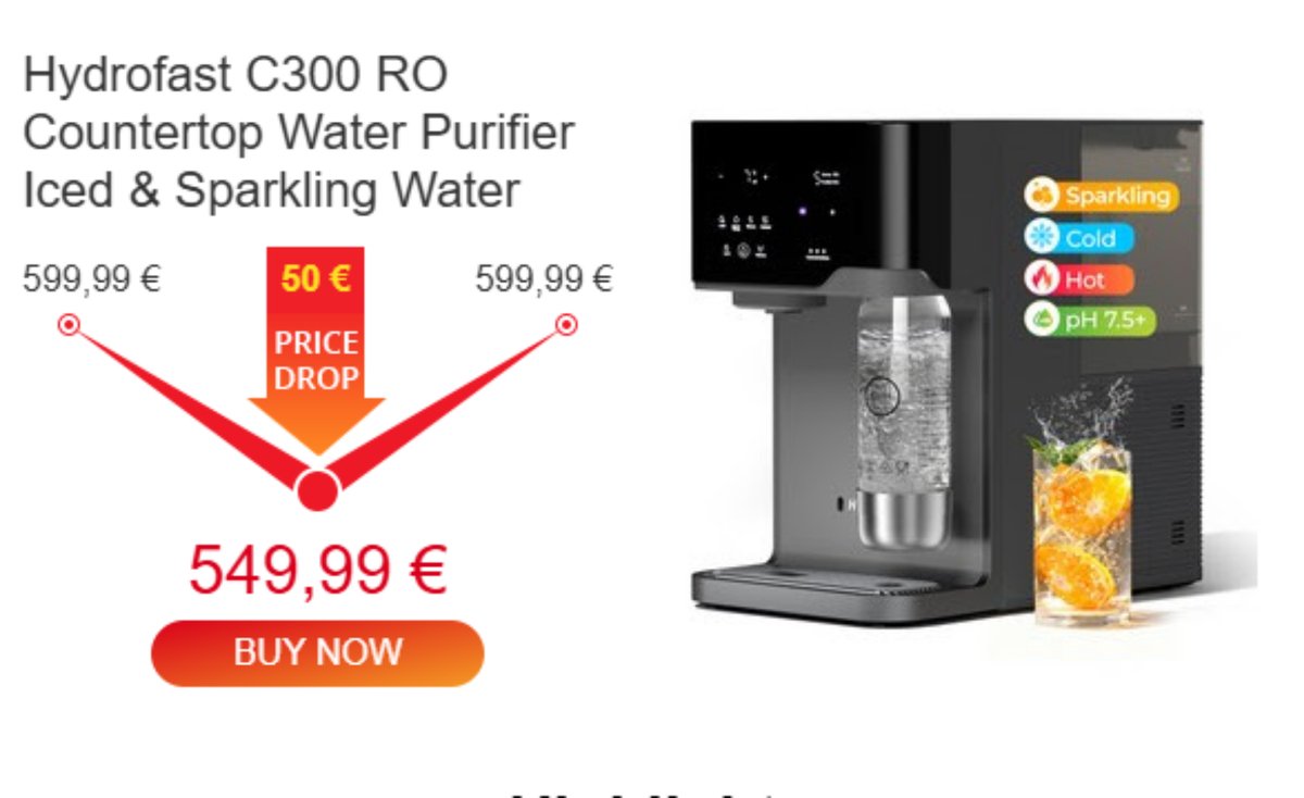 TrafficMacPro's tweet photo. Sleek black Hydrofast C300 RO purifier with vibrant icons and chilled sparkling water. Now €50 off—invest in premium hydration today! 
=> https://t.co/zf8ryiKRzM
#WaterPurifier #Hydration #FreshWater https://t.co/cN6Xr8HInQ