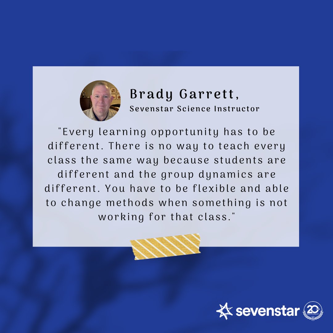 Science instructor Brady Garrett shared what helps schools and students succeed: flexibility. When educators adapt to each student’s unique needs, learning becomes personal and truly impactful.

#Sevenstar20years #HelpingSchoolSuccess #OnlineEducation #TeachingTips