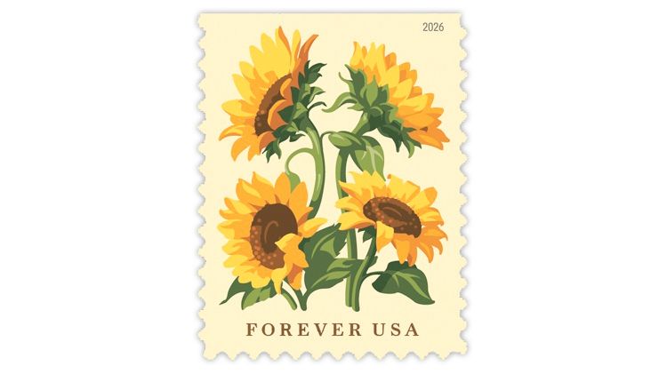 LinnsStampNews's tweet photo. Sunflowers to bloom March 14 at 2026 March Party stamp show. https://t.co/VO2Uwv6JU6 #LinnsStampNews https://t.co/hCYpF5mvAJ