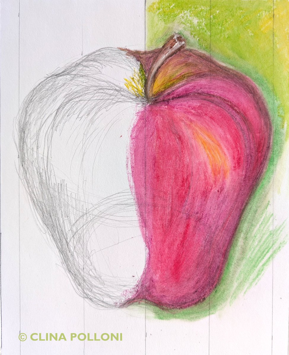 ClinaPolloni's tweet photo. From Structural Drawing to Coloring of an Apple. The geometry of a subject is the mathematical study of shapes, sizes, proportions and symmetry of figures. Learning is fascinating! By Clina Polloni. 
https://t.co/JWf9DQ0Ln5. @ClinaPolloni  
#paintingclassesnc #redapple https://t.co/K4yVCye2cy
