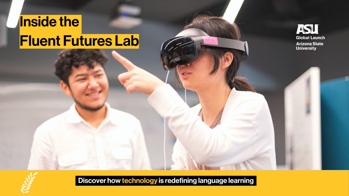 ASUGlobalLaunch's tweet photo. At Arizona State University, the Fluent Futures Lab of Global Launch is using VR and AI to help international students practice real-world conversations.

Find out how:
https://t.co/I66eJ89Ehc  

#ASU #GlobalLaunch #EnglishLearning #EdTech #VirtualReality #FluentFuturesLab https://t.co/i3KwkWO0Gs