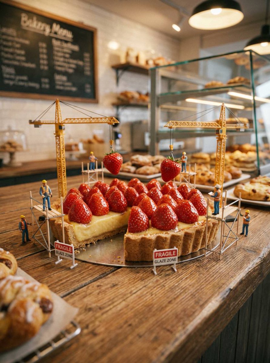 UIUXJam's tweet photo. One of the visual trends of the past few months — miniature construction scenes building real objects 🍓 It plays with scale in a way that instantly grabs attention and makes the scene feel alive. Before this trend fades — here’s the prompt example ↓￼ https://t.co/KBvAYk4jae
