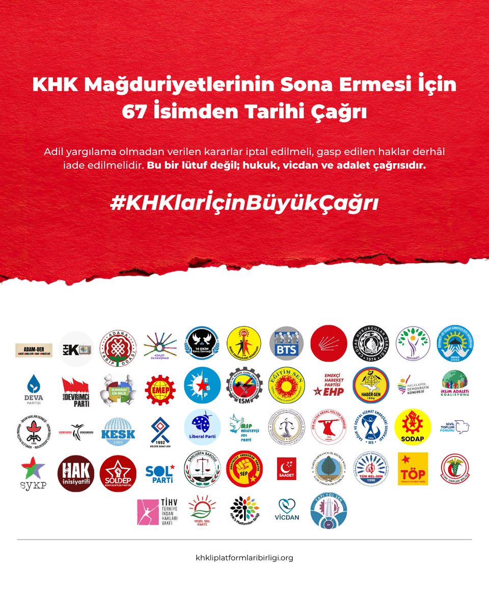 Büyük Cağri:AİHM ve AYM kararları uygulanmalıdır

#KHKlarİçinBüyükÇağrı
