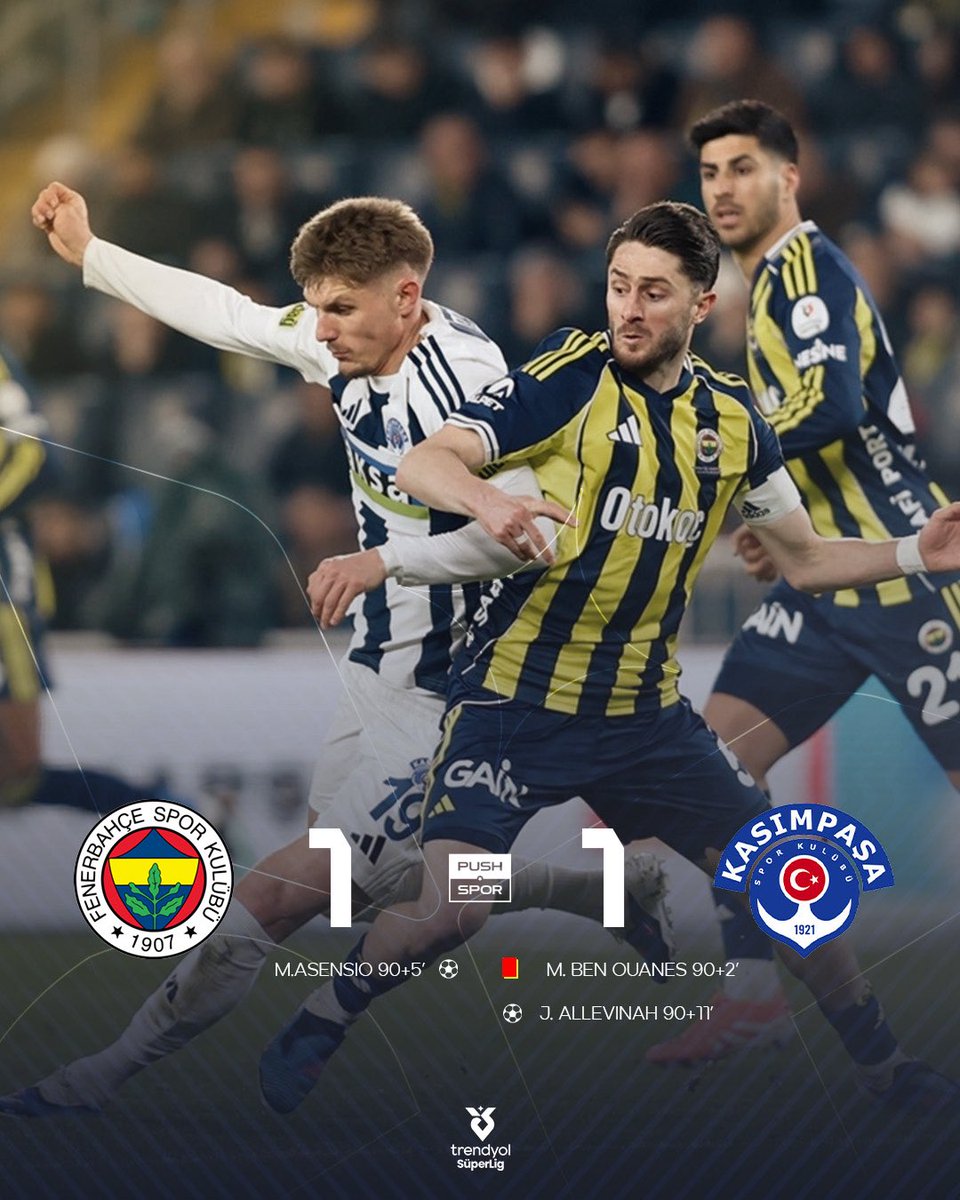 pusholder's tweet photo. Fenerbahçe, kendi sahasında Kasımpaşa ile 1-1 berabere kaldı. https://t.co/r3dcXAe5AM
