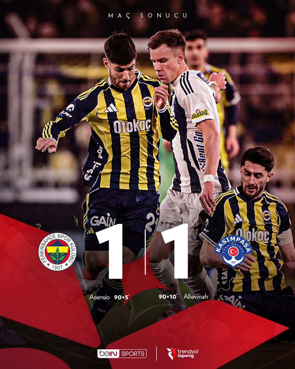 ⚽ Maç Sonucu: Fenerbahçe 1-1 Kasımpaşa

#TrendyolSüperLig #SüperBirSezon #FBvKSP
