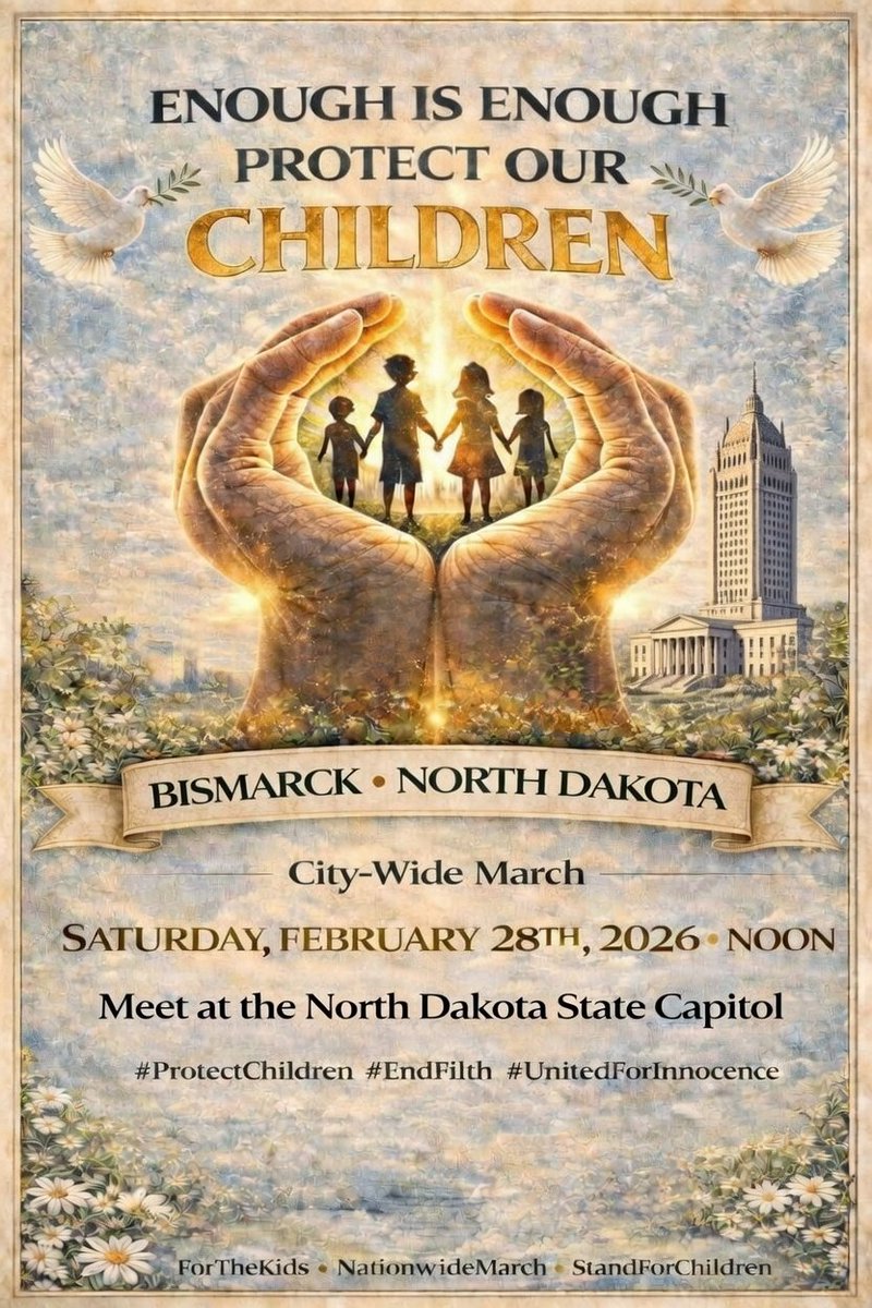 MrSausageGet's tweet image. Bismarck, North Dakota 
Saturday, February 28th
Meet at the state Capitol at noon
#ND #NorthDakota #protectourkids #ProtectChildren #EndFilth #UnitedForInnocence