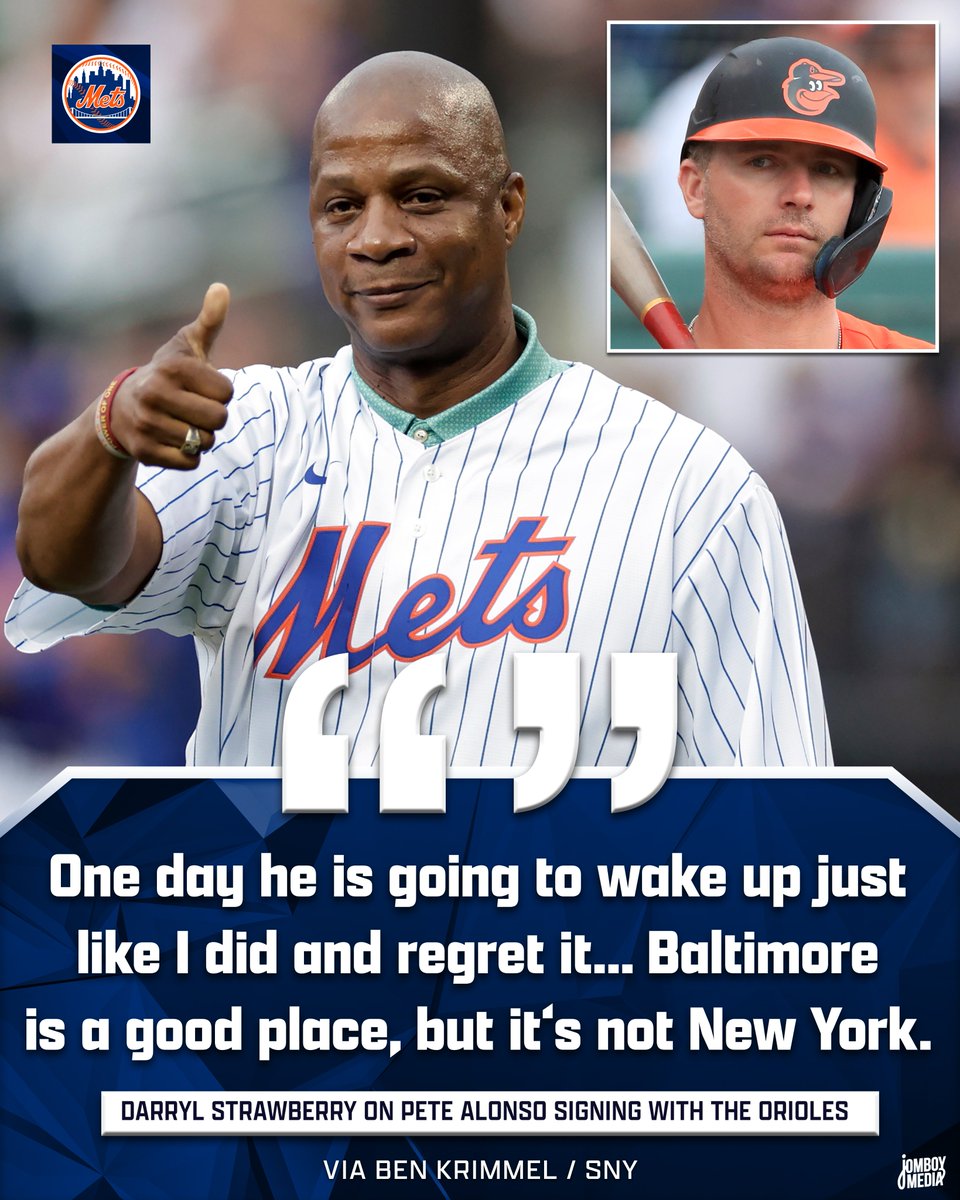 TalkinBaseball_'s tweet image. Darryl Strawberry says Pete Alonso will regret leaving New York for Baltimore, adding that Pete should have realized how much it would have meant to hold every Mets record one day