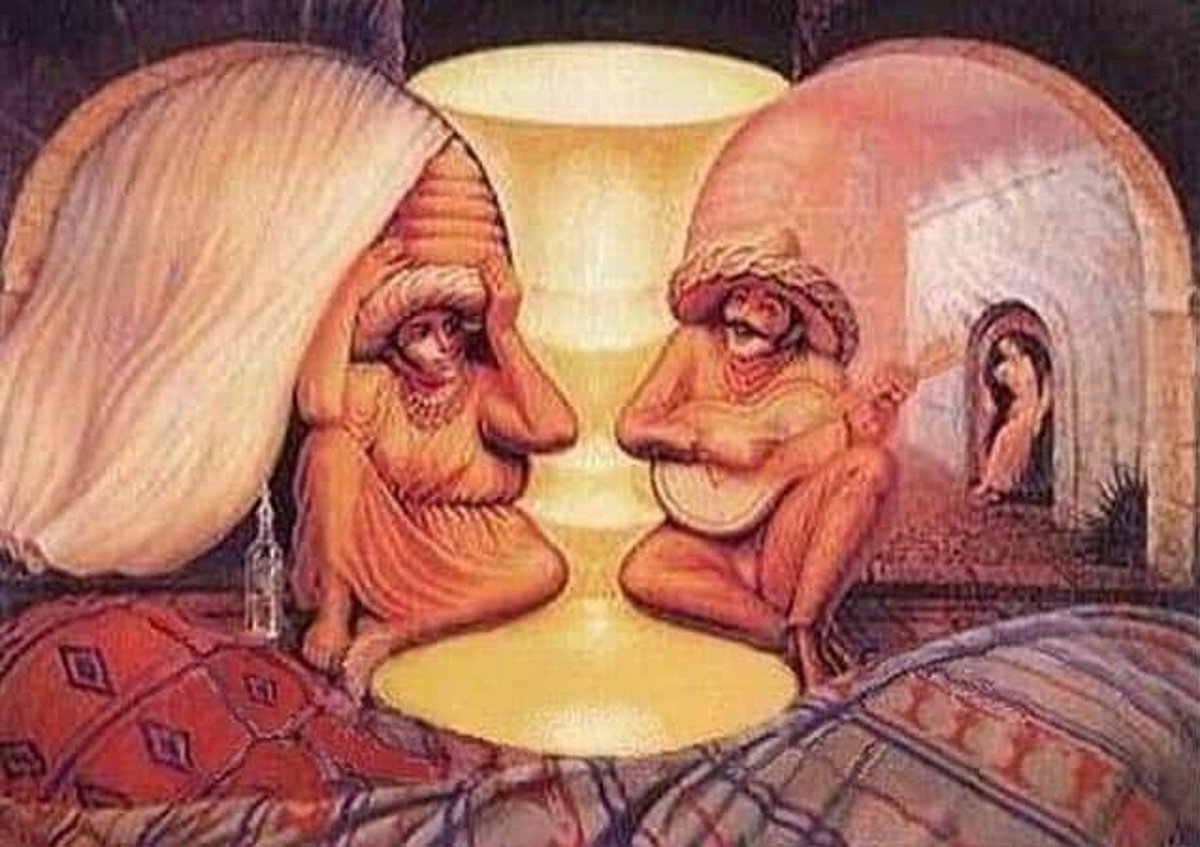 How many faces do you see? 
If 4–6, you're left-brained (detail-oriented)
If 7–9 or more, you're right-brained (big-picture thinker).