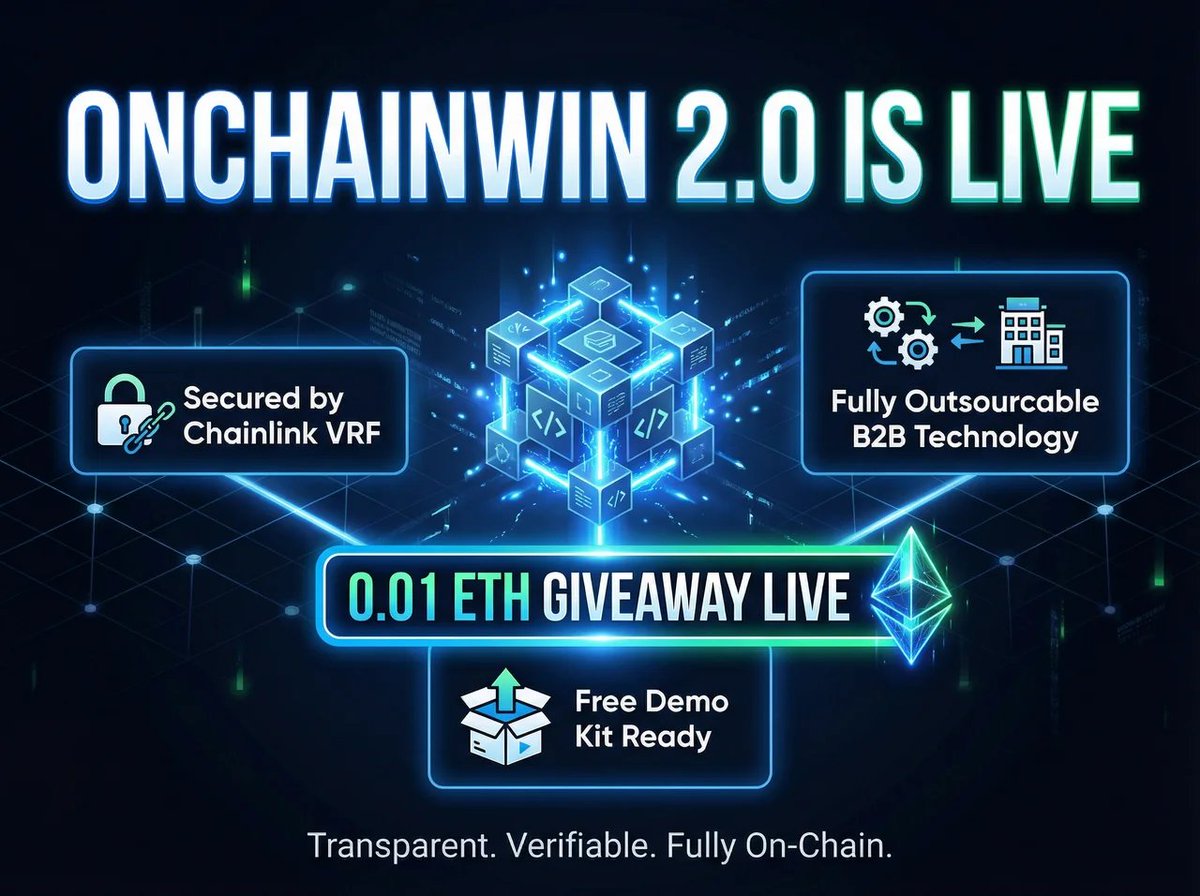 OnChainWin 2.0 is officially live on <a href="/base/">Base</a> 🎉

Here’s what’s new:

• All smart contracts secured by Chainlink VRF verifiable randomness
• Fully outsourcable B2B technology for projects that want provably fair raffles
• Free demo kit ready for teams that want to test before