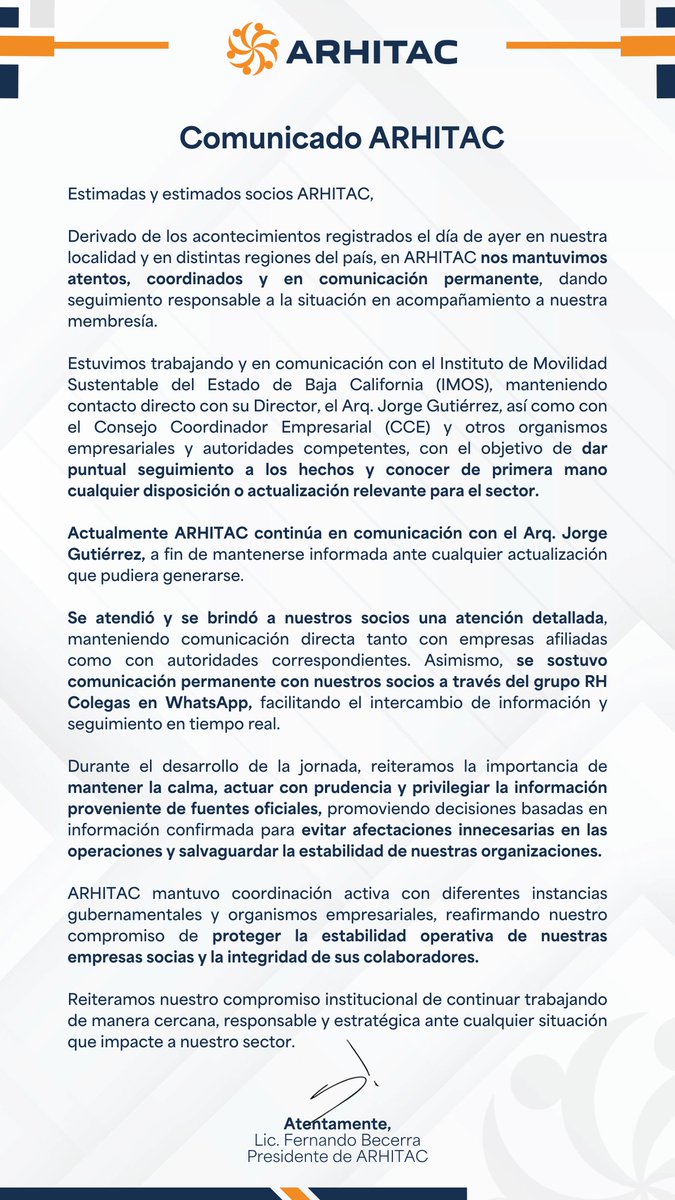 arhitac's tweet photo. #ARHITACInforma 📷

Seguimos trabajando por la estabilidad y seguridad de nuestras empresas socias.

#ARHITAC #SectorEmpresarial #CapitalHumano #BC #TrabajoEnEquipo https://t.co/5Si9iUOCZY