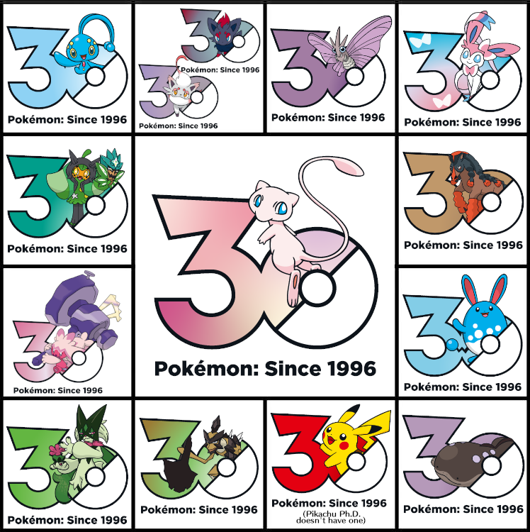 Rather than make a post about my favorite #Pokemon for #Pokemon30, I decided to put my... *counts with fingers* 13 (technically 14 if you count the two Zorua separately) favorite Pokémon into a grid. Mew has been my favorite for a while now!