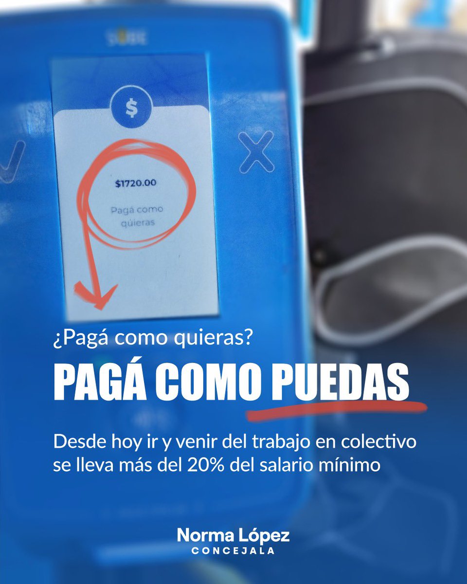 SE PAGA MÁS, VIAJAMOS PEOR 👎🏽

🔴 $1.720 es lo que vale, a partir de hoy, el boleto de colectivo en Rosario.

➡️ Significa destinar más del 20% del Salario Mínimo para viajar al trabajo ida y vuelta. Un aumento que cae sobre los mismos de siempre: trabajadores y trabajadoras.