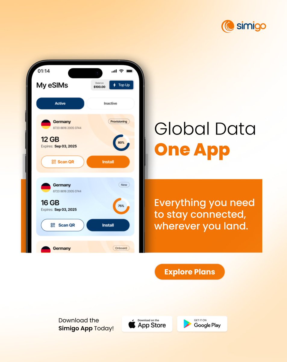 simigoai's tweet image. Global data, all in one app.
Buy, activate, and manage your eSIM in minutes — no SIM swaps, no roaming stress. Travel smarter with SimiGo.
.
.
.
.
.
#SimiGo #eSIM #GlobalRoaming #TravelSmart #InternationalTravel #StayConnected