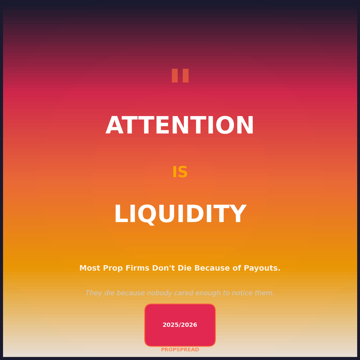 En_Agency_'s tweet photo. Most prop firms don't die from bad payouts.
They die because nobody cared enough to notice them.
Read that again.
In 2025/2026, attention is liquidity. https://t.co/ASQRxOVROU