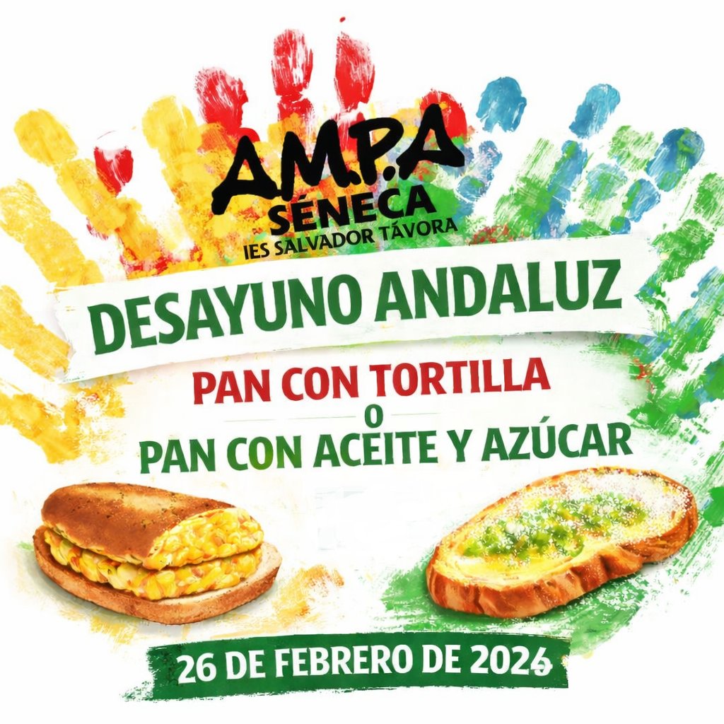 Como es costumbre en nuestro centro, el día 26 llevaremos a cabo nuestro desayuno andaluz.
Luego se hará en concurso de sevillanas con las categorías:
Alumnado
Profesorado
Familias
Os invitamos a participar.