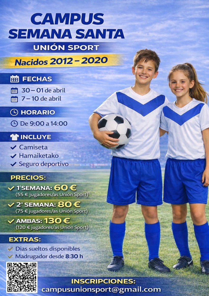 🚨🚨🚨🚨
Siguen adelante las inscripciones a nuestro Campus de Semana Santa. No te quedes sin tu plaza!!!

Aste Santuko kanpusean eman ezazu izena!