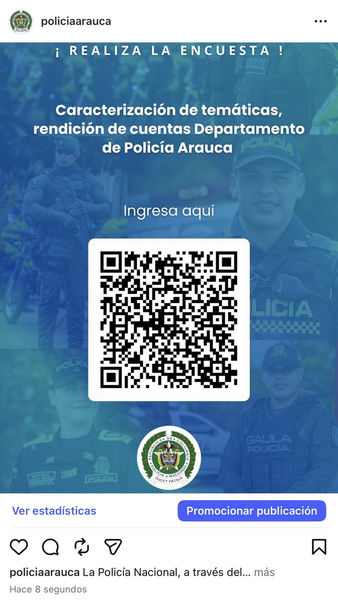 La Policía Nacional de Colombia invita a la comunidad a participar en la Encuesta de Caracterización – Rendición de Cuentas.

Su opinión es fundamental para fortalecer la transparencia y mejorar nuestro servicio.
¡Participa y haz parte de este proceso! 🇨🇴