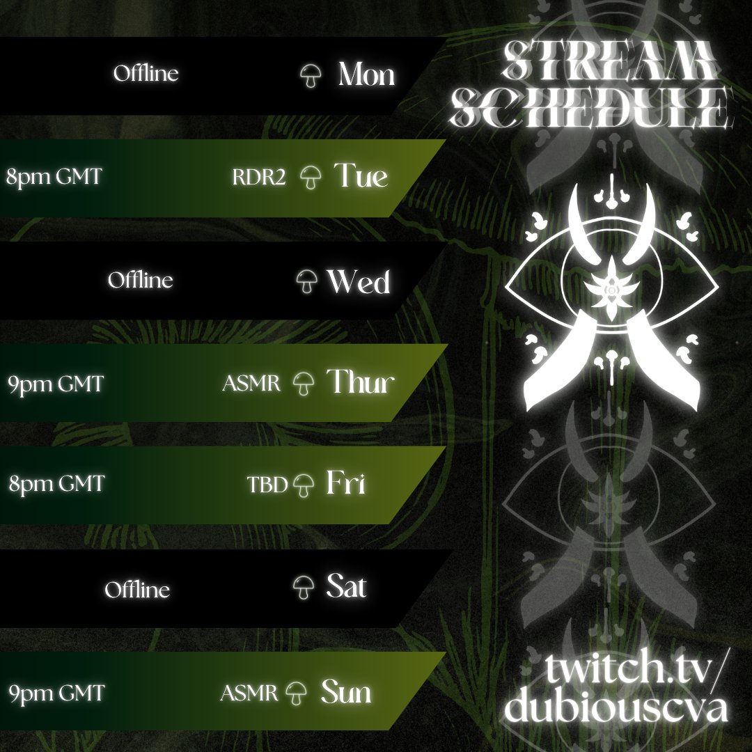 DubiousCVA's tweet photo. schedule this week!!! https://t.co/paPOt3ED4z