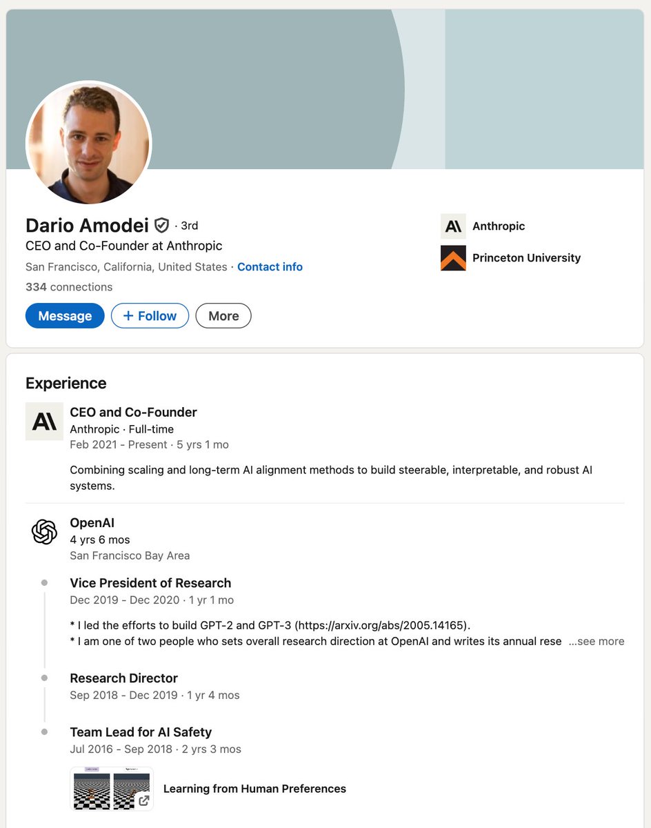 theTechDipper's tweet photo. I just discovered that Anthropic's CEO previously worked at OpenAI under Sam Altman. 

Now, they appear quite salty. https://t.co/ONhI9nwu8T