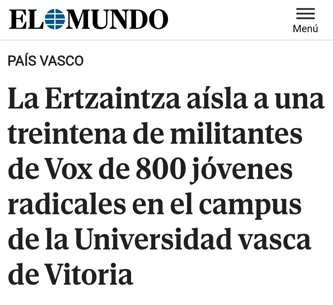 Para el Mundo: 30 son "militantes de VOX"  y 800 "radicales". 
La realidad: 30 nazis y 800 antifascistas. 
#FaxistakKanpora