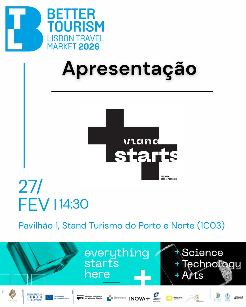 O Projeto Viana STARTS – Novas Iniciativas Urbanas vai marcar presença na BTL, a maior feira de turismo a nível nacional!

Contamos contigo!
🗓 dia 27 de fevereiro
⏰ às 14:30
📍 Pavilhão 1, no stand da Entidade Regional de Turismo do Porto e Norte