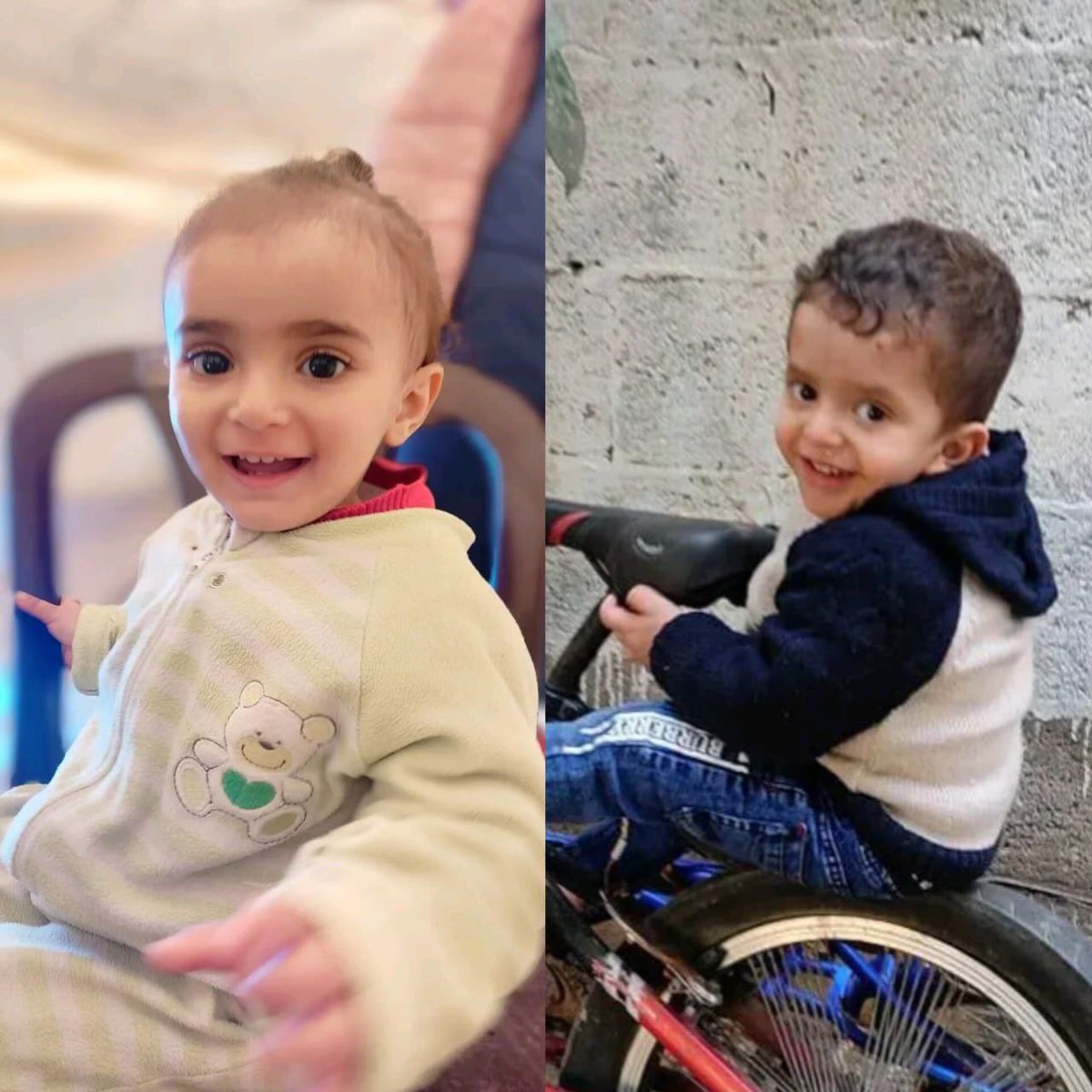 Hamza (4), Raghad (2) and their father Abdullah Maher Al-Sousi, martyred by iof in Khan Younis, south Gaza Strip, are missed dreadfully by their mother Ayah Hasouna. 

Whenever she sees  anything in the market her kids like, she buys it immediately, thinking she'd give it to