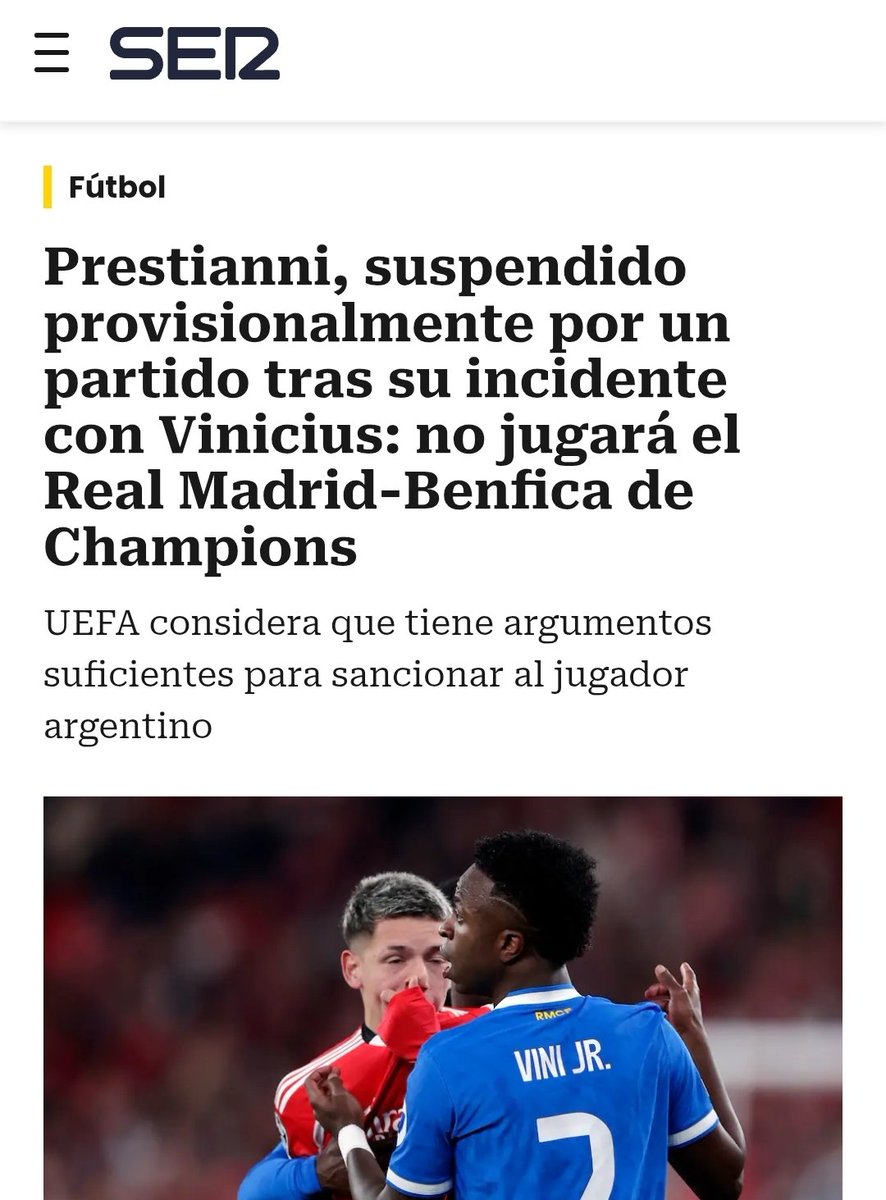 Valverde agrede brutalmente a un jugador del Benfica y se ve claramente: SIGA JUGANDO MI REY 🤩😘🥰

Prestianni le dice algo a Vinicius y no hay prueba alguna: SUSPENDIDO 😤😡🤬