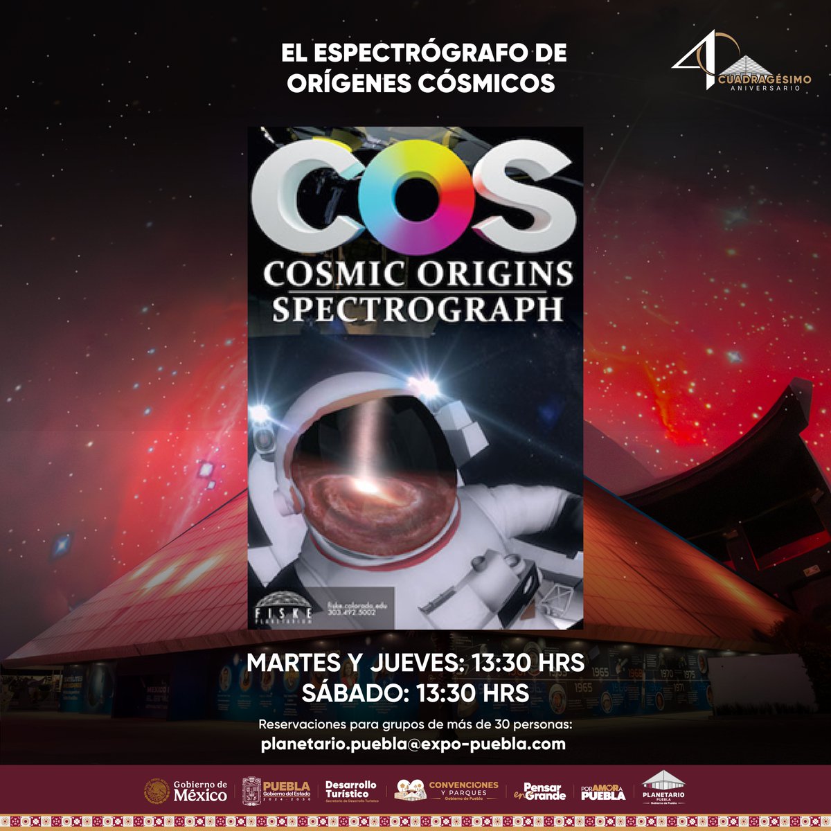 🔬✨ El Espectrógrafo de Orígenes Cósmicos te espera.

Descubre cómo la ciencia estudia las estrellas y el nacimiento del universo. 🌌

📆 Mar, jue y sáb | ⏰ 13:30 horas.
🎟️ $80 pesos

#OrigenesCosmicos #Planetario #LatidoDeMéxico