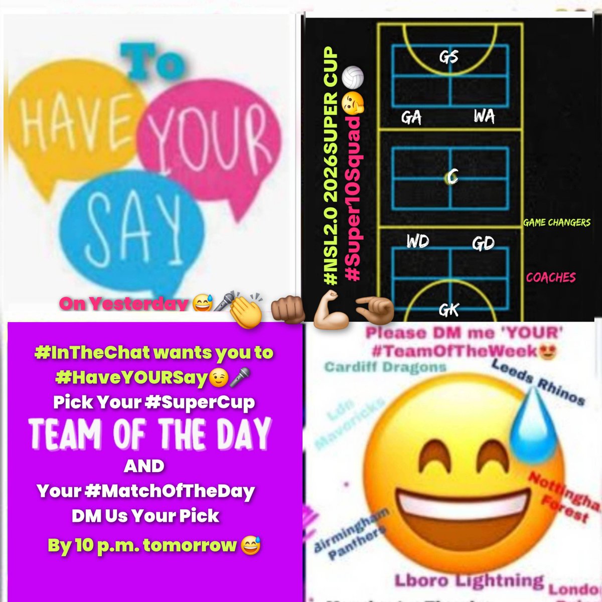 InTheChatTime's tweet photo. .@SkyNetball @BBCSport  @NetballSL
@CliveJonespr @messero6
@Jasmin81259024 Hey #NetballFamily,voting lines have now closed on the
#SoftAndGentle  #NetballSuperCup 2026!
 Thank you🤗Let's be #InTheChat #ReactionAFTERTheAction for your  #SuperCupRoundUp👇 https://t.co/y6HWjqnEg0🎤 https://t.co/7QxsHtY4LV