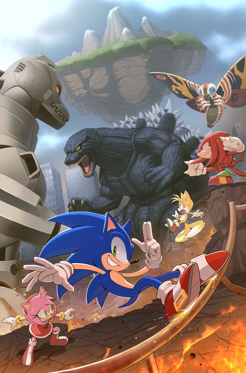 deegeemin's tweet image. Here's my cover for the Sonic x Godzilla Crossover! Some fun stuff coming up this year!