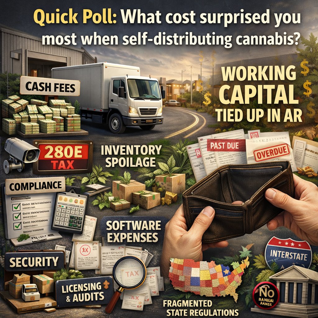 Most cannabis operators underestimate self-distribution costs.

Fully loaded? It could eat the vast majority of costs when you factor:
• Technology
• Cash handling
• Insurance
• Compliance payroll
• Inventory carrying cost

Cannabis isn’t inefficient. It’s structurally