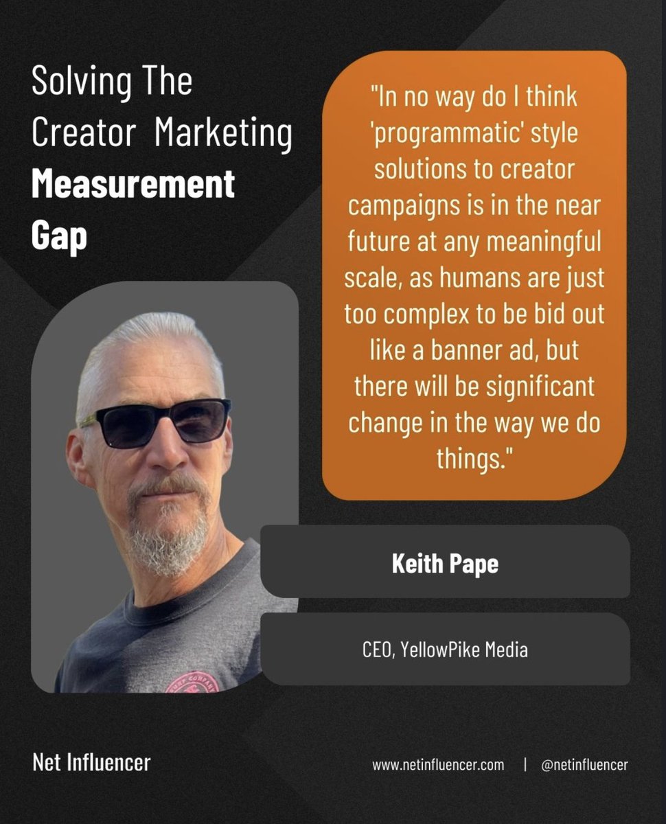 CEO, <a href="/keithpape/">Keith Pape 🔜🦃 🔜 🎅 🎄</a>, was asked to participate in, along with 40 other peers, this insightful article about the Tools, Frameworks, And Gaps Defining Creator Performance. 

Full <a href="/Net_Influencer/">Net Influencer</a> article here: netinfluencer.com/measuring-what…