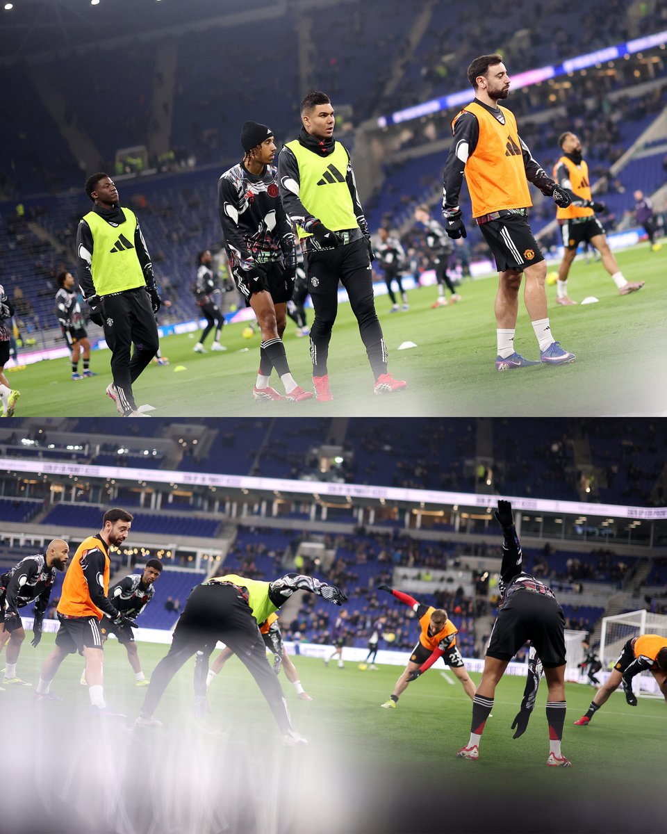 Everton 원정에서 워밍업 중인 맨체스터 유나이티드 스쿼드