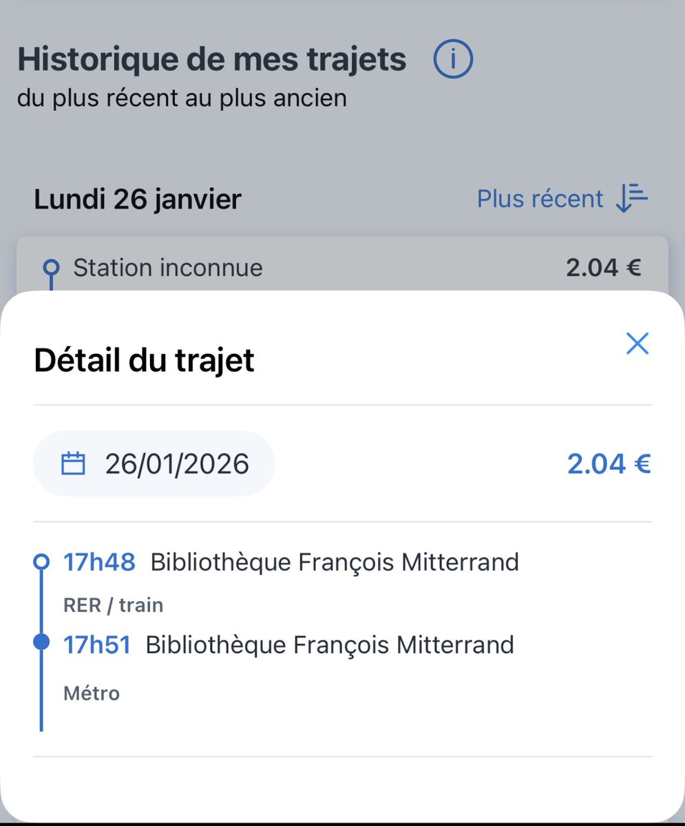 belleisa94's tweet photo. @IDFmobilites @iledefrance @vpecresse @RATPgroup @Actu_Transilien @KeolisIDF @TransdevIDF @LacroixSavac @IDFmobilites Double facturation Navigo Liberté+ le 26/01/2026 pour UN SEUL trajet (BFM → Sucy).
Deux validations à 3 min d’intervalle… à l’intérieur de la station.
Réclamations sans réponse.
Dois-je saisir le médiateur pour obtenir un simple remboursement ? https://t.co/2AhMyMhN5D