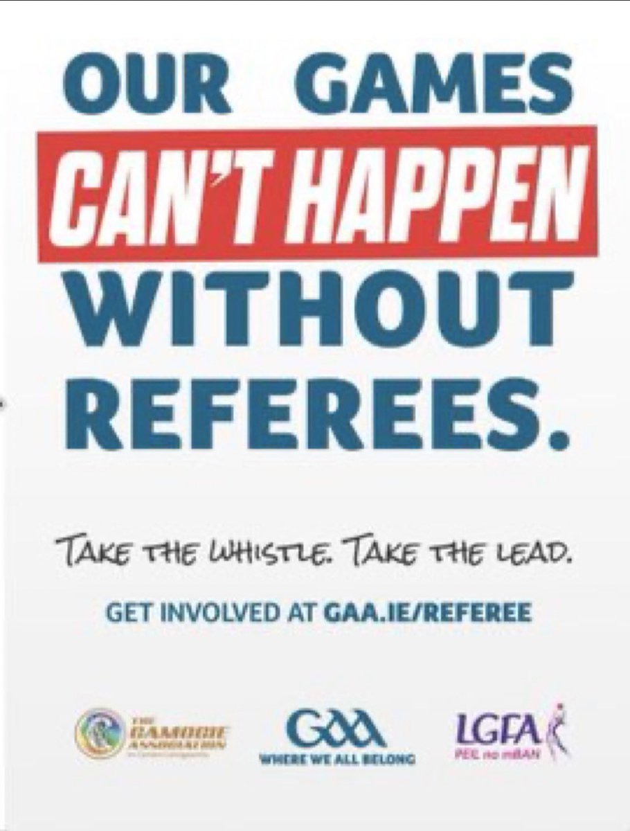 LimerickCLG's tweet photo. Limerick GAA Referees Recruitment Drive:

Contact Patsy Coffey 087 9160344 or Brendan Stack 086 3895739 or email Refereesadminstrator.limerick@gaa.ie

Are you interested in becoming a referee? Think you can do better? Then become a GAA referee. https://t.co/F7R3cA4AKV