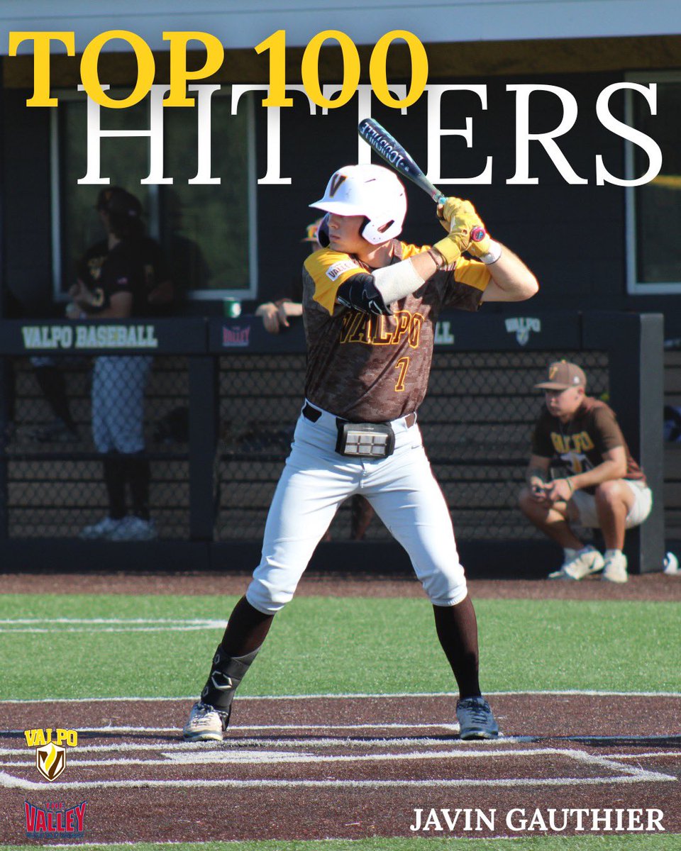 🚨 TOP 100 HITTER 🚨

Coming in at #33 on the D1 Baseball Week Two Top 100 Hitters, redshirt freshman Javin Gauthier!

#GoValpo | #MVCBaseball