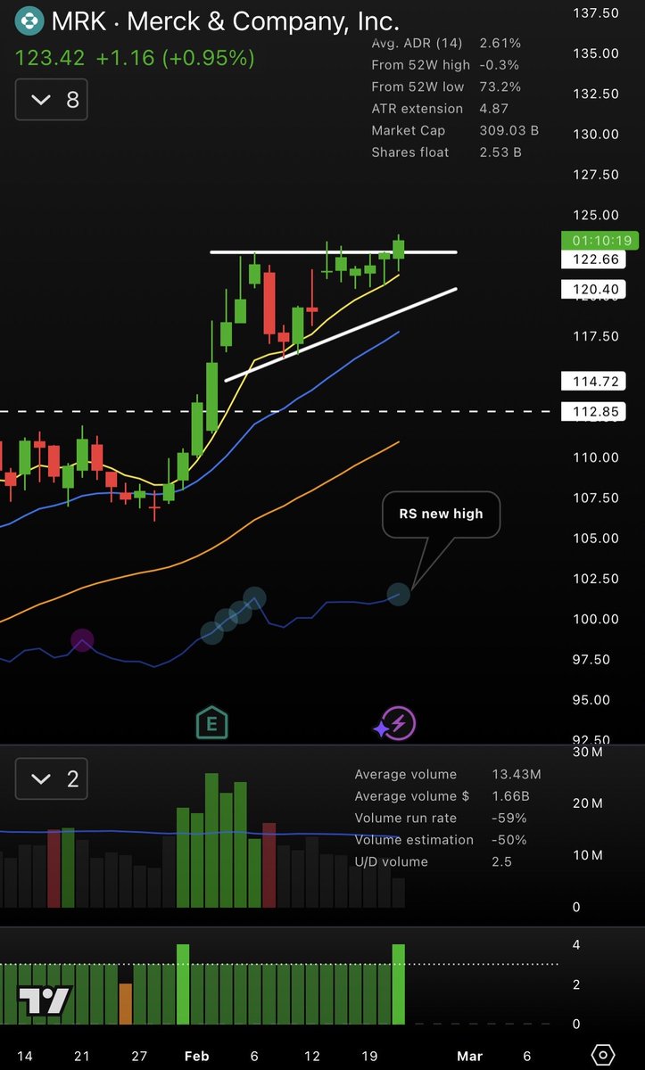$MRK showing also relative strength today with price and RS line both making new highs.