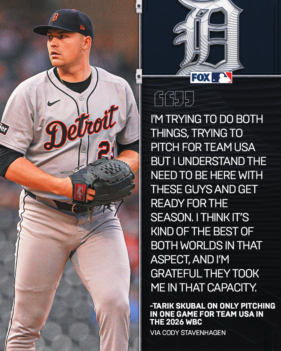 Tarik Skubal told reporters that he will only pitch in one game for Team USA during pool play of the 2026 WBC before returning to Tigers camp
Quote via @CodyStavenhagen