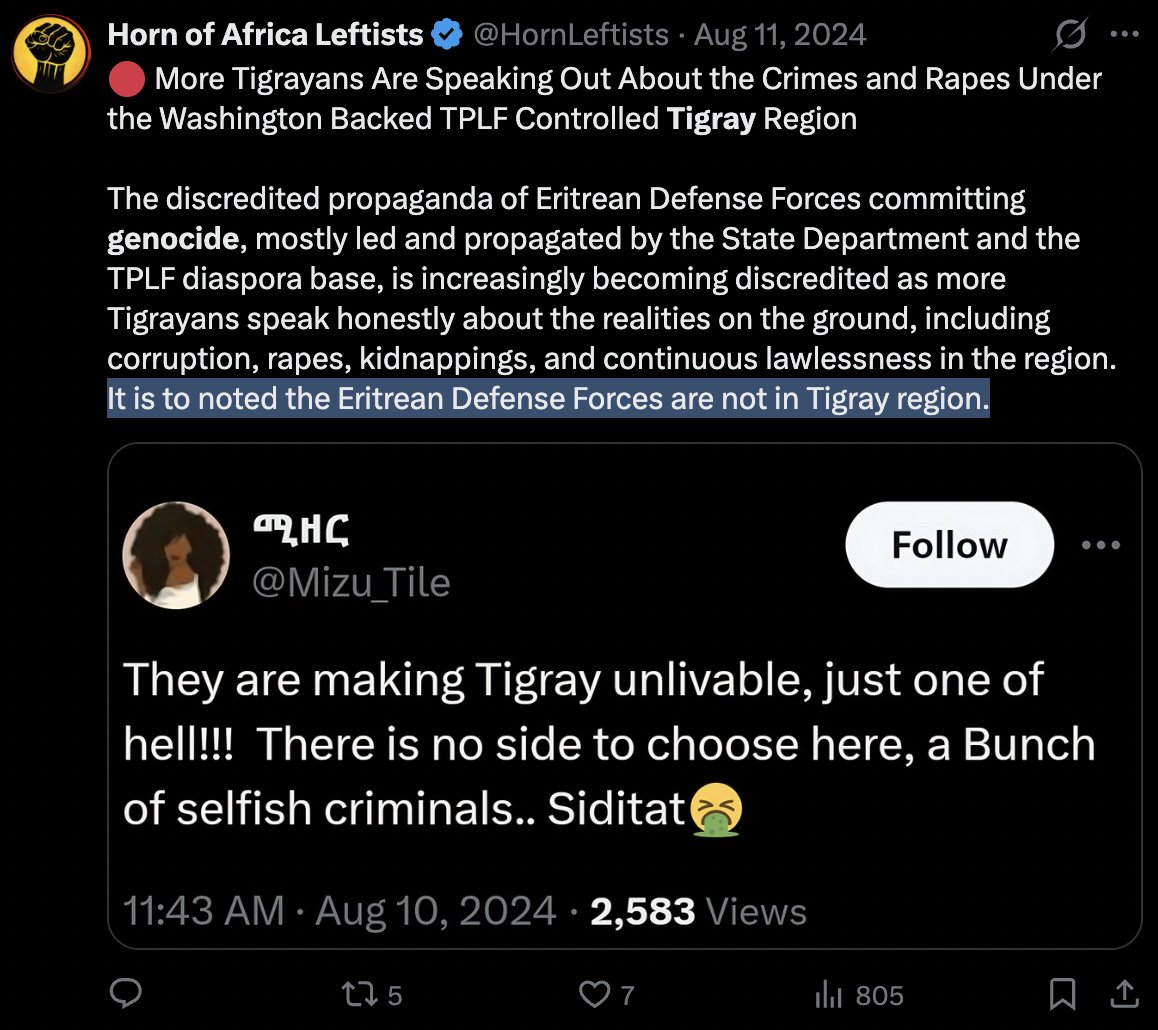 makeinjera's tweet photo. Horn of Africa Leftists (@/HornLeftists) are rebranding do not be fooled. At the height of the genocide they used their platform to peddle #NoMore campaign propaganda. Some tweets to remind y'all: https://t.co/FfdiOyUy8g