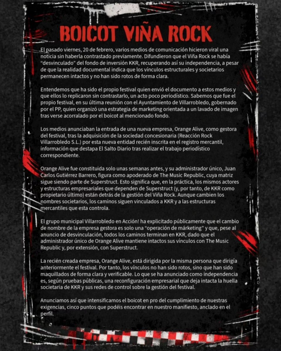 Antifaxismoa's tweet photo. BOICOT viñarock 🚫 𝘽𝙊𝙄𝘾𝙊𝙏 𝙆𝙆𝙍 

@Rockcontraelfa1  @Antifaxismoa https://t.co/lQWWaFKNx8