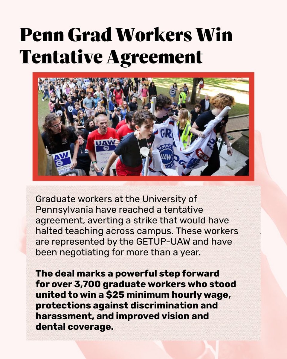 StartAUnionUFCW's tweet photo. At the University of Pennsylvania, grad students followed by securing wage increases and better benefits. 

Meanwhile, federal unions are fighting back as the administration orders to end collective bargaining agreements for federal agencies. https://t.co/hywq05KJ9l