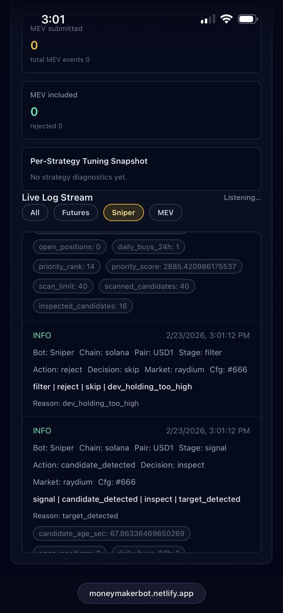 A little snap shot of what we see on beta app while sniper is running via log stream! #BESC #BETABOT #MONEY