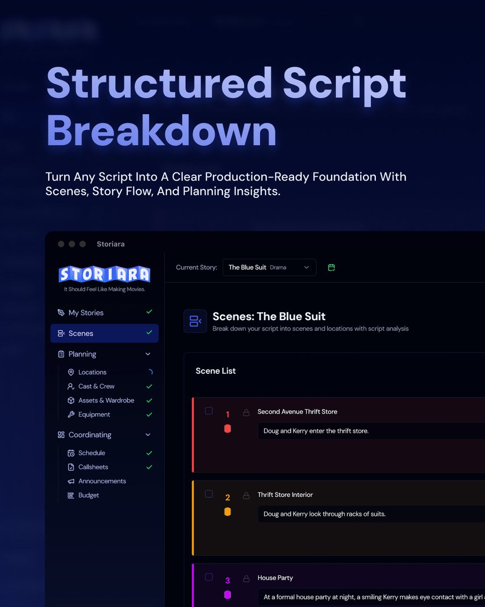 madeonstoriara's tweet photo. Turn your script into a clear, structured breakdown.
Build a production-ready foundation from scene one.

Get started with you next project!

#ScriptBreakdown #PreProduction #Filmmaking #Screenwriting #DirectorsLife #IndieCreators #CreativePlanning #FilmIndustry https://t.co/JCWOT2NiNc