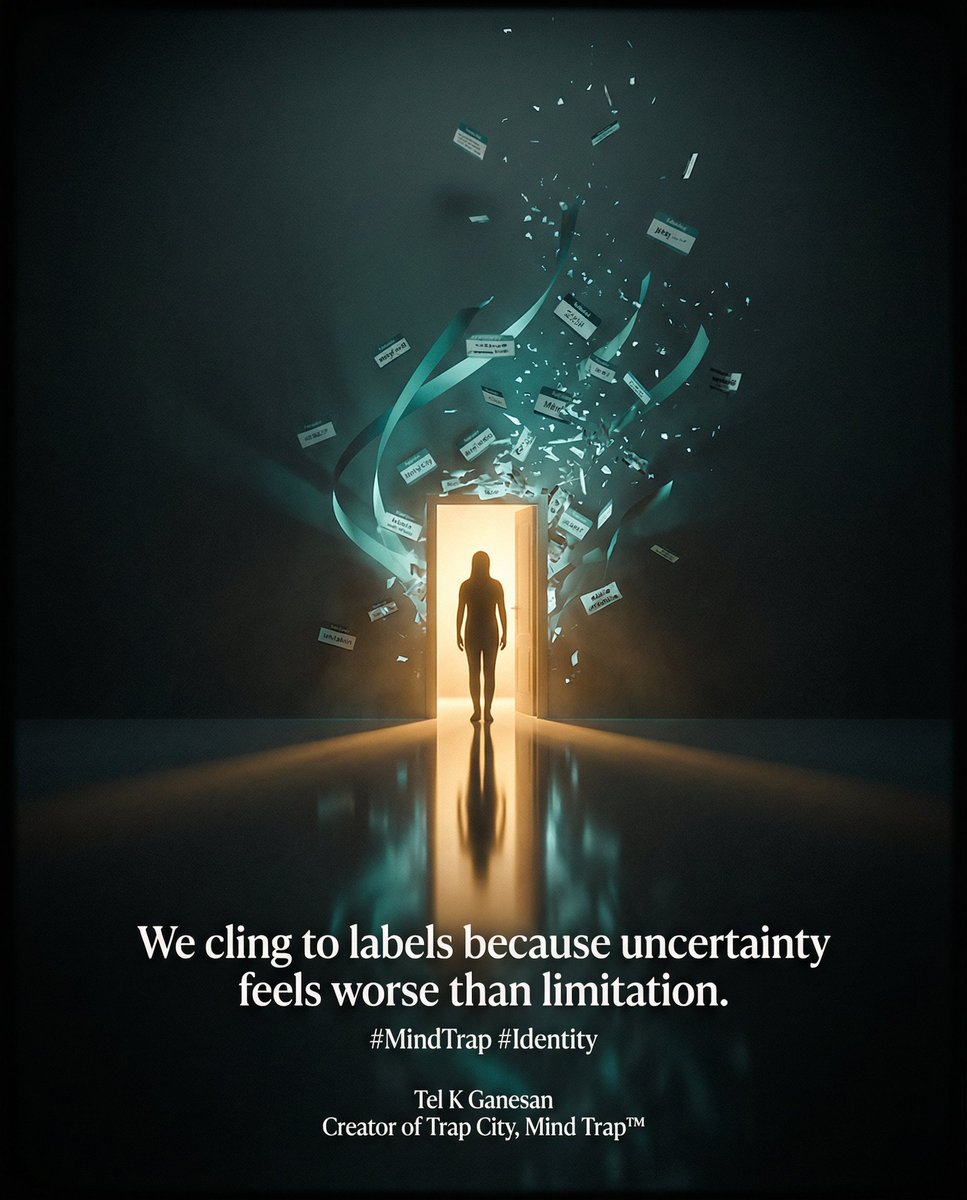 Telkganesan's tweet image. We cling to labels because uncertainty feels worse than limitation. #MindTrap #Identity