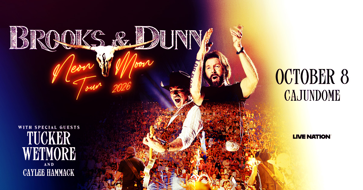 cajundome's tweet photo. @BrooksAndDunn are bringing the Neon Moon Tour to the #CAJUNDOME on October 8 with special guests Tucker Wetmore and Caylee Hammack! Tickets go on sale this Friday, Feb 27th @ 10AM local! 🎟️ https://t.co/8DY32IAqEw https://t.co/CadlulA8F3