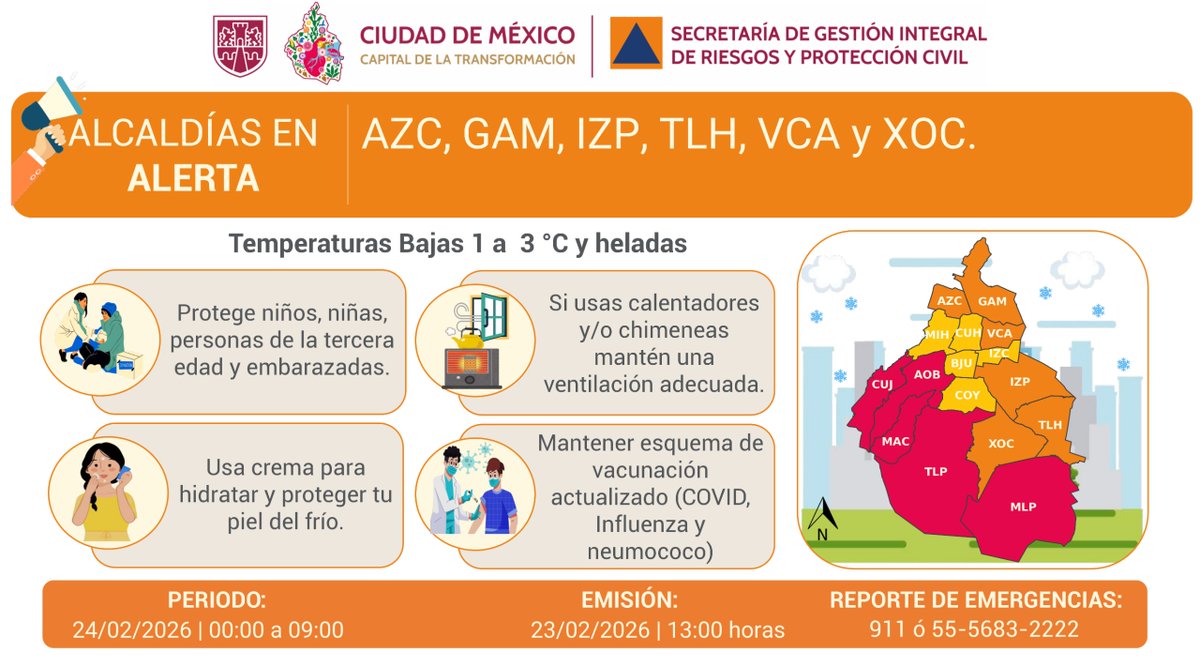 lopezdoriga's tweet photo. Temperaturas por debajo de los cero grados en la CDMX; estas son las alertas de frío para mañana en varias alcaldías de la capital del país.

Más en https://t.co/BjdELZkX5p https://t.co/oH9PHNj3vZ