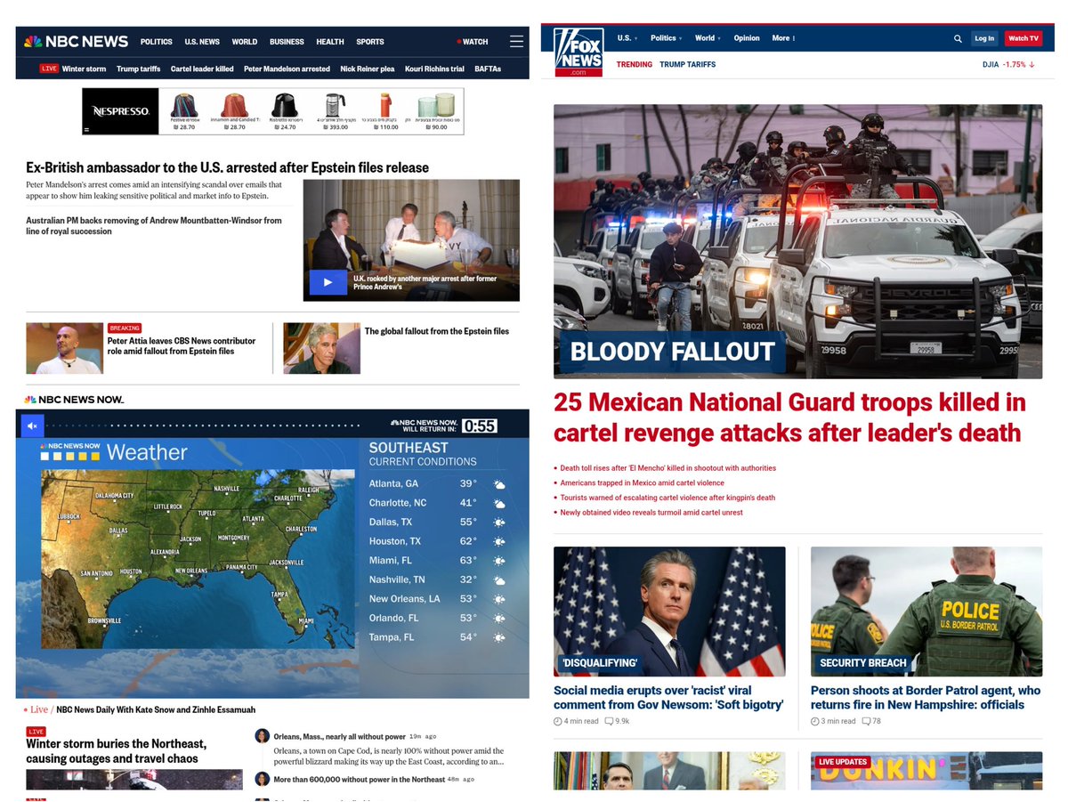 לא יודע מה התקשורת הישראלית יודעת שכל התקשורת האמריקאית (מימין ומשמאל) לא יודעת. אף מלה על "המצב"? אף לא מלה אחת?
עשרות אלפי חיילים אמריקאים מתקבצים פה במאות כלי מלחמה ואף אחד לא מדבר על זה?
יום שני בבוקר שם - ואין איראן בכותרות?
מה הם מסתירים מהציבור?
מה הם יודעים שאנחנו לא?