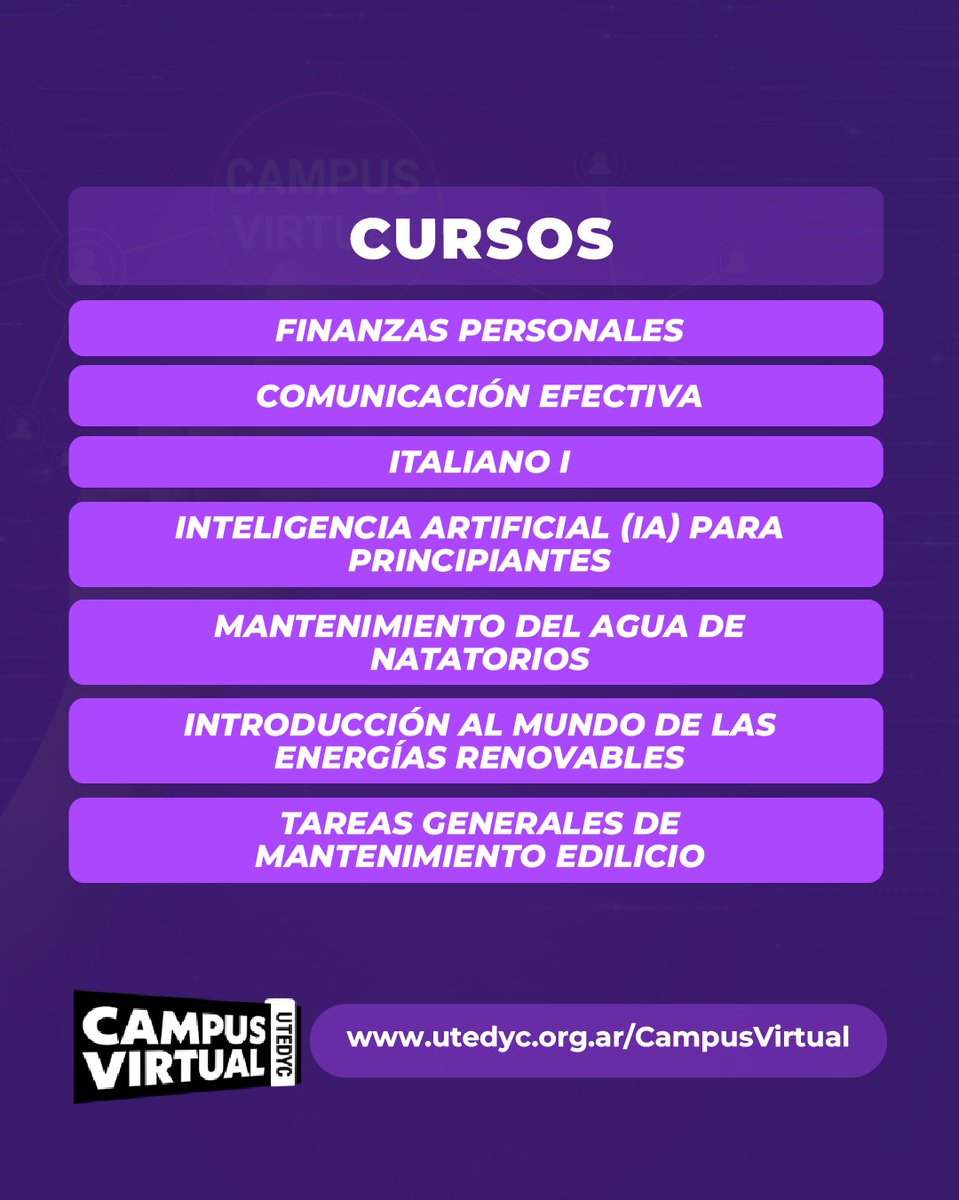 UTEDYCNacional's tweet photo. #CampusVirtual | 1° Convocatoria 2026
Abrieron las inscripciones a nuestros cursos online, diseñados para que te capacites a tu ritmo, desde donde estés y cuando quieras.
👉 Inscribite ahora: https://t.co/psJGvMeXfO
#UTEDYC #Formación #CapacitaciónOnline https://t.co/L2KcO7GN2w